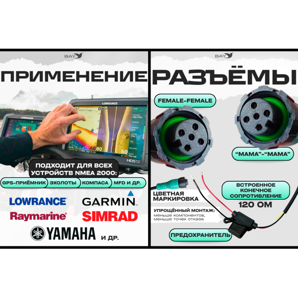 Кабель прямого подключения, бронированный NMEA 2000 с предохранителем